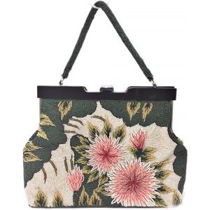 Vintage 1950's Beaded Handbag Floral Enamel Clasp